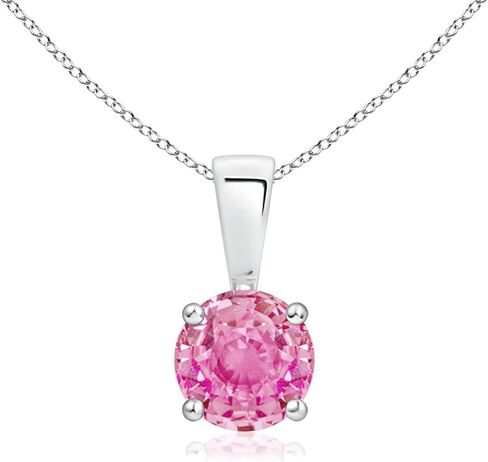 Angara Natural Pink Sapphire Solitaire Pendant for Women | Round Pink Sapphire Solitaire Pendant Necklace in 14K Solid Gold/Silver/Platinum With 18" Chain | Birthday, Gemstone Jewelry Gift in Saudi Arabia
