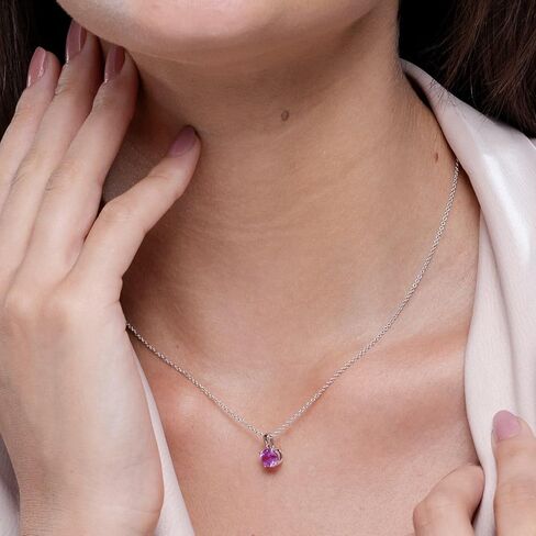 Angara Natural Pink Sapphire Solitaire Pendant for Women | Round Pink Sapphire Solitaire Pendant Necklace in 14K Solid Gold/Silver/Platinum With 18" Chain | Birthday, Gemstone Jewelry Gift in Saudi Arabia
