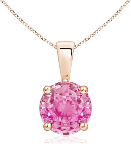 Angara Natural Pink Sapphire Solitaire Pendant for Women | Round Pink Sapphire Solitaire Pendant Necklace in 14K Solid Gold/Silver/Platinum With 18" Chain | Birthday, Gemstone Jewelry Gift in Saudi Arabia