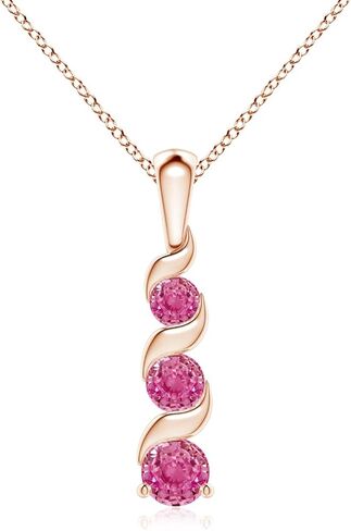 Angara Natural Pink Sapphire Pendant for Women | Channel-Set Round Pink Sapphire Three Stone Journey Pendant in 14K Solid Gold/Platinum With 18" Chain | Birthday, Anniversary, Gemstone Jewelry Gift in Saudi Arabia