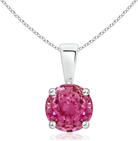 Angara Natural Pink Sapphire Solitaire Pendant for Women | Round Pink Sapphire Solitaire Pendant Necklace in 14K Solid Gold/Silver/Platinum With 18" Chain | Birthday, Gemstone Jewelry Gift in Saudi Arabia