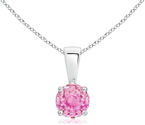 Angara Natural Pink Sapphire Solitaire Pendant for Women | Round Pink Sapphire Solitaire Pendant Necklace in 14K Solid Gold/Silver/Platinum With 18" Chain | Birthday, Gemstone Jewelry Gift in Saudi Arabia