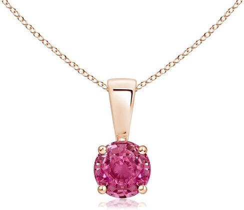 Angara Natural Pink Sapphire Solitaire Pendant for Women | Round Pink Sapphire Solitaire Pendant Necklace in 14K Solid Gold/Silver/Platinum With 18" Chain | Birthday, Gemstone Jewelry Gift in Saudi Arabia