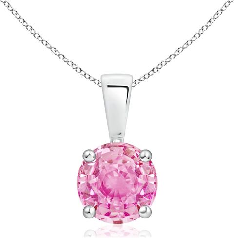 Angara Natural Pink Sapphire Solitaire Pendant for Women | Round Pink Sapphire Solitaire Pendant Necklace in 14K Solid Gold/Silver/Platinum With 18" Chain | Birthday, Gemstone Jewelry Gift in Saudi Arabia
