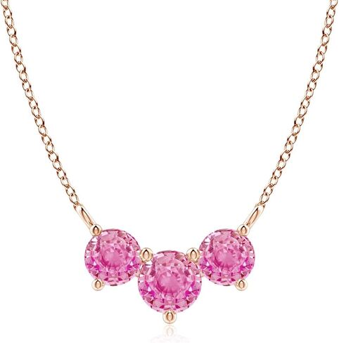 Angara Natural Pink Sapphire Pendant for Women | Classic Trio Round Pink Sapphire Necklace in 14K Solid Gold/Platinum With 18" Chain | Birthday, Anniversary, Gemstone Jewelry Gift in Saudi Arabia