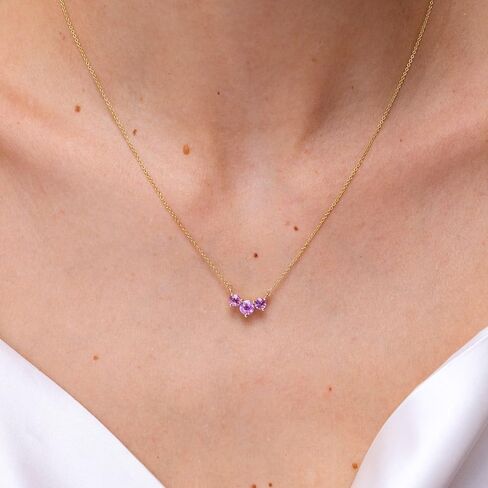 Angara Natural Pink Sapphire Pendant for Women | Classic Trio Round Pink Sapphire Necklace in 14K Solid Gold/Platinum With 18" Chain | Birthday, Anniversary, Gemstone Jewelry Gift in Saudi Arabia