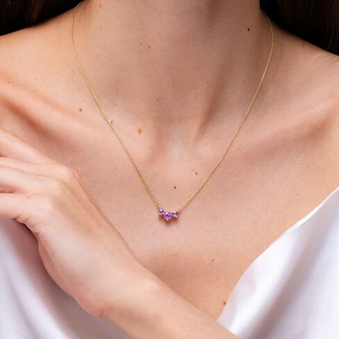 Angara Natural Pink Sapphire Pendant for Women | Classic Trio Round Pink Sapphire Necklace in 14K Solid Gold/Platinum With 18" Chain | Birthday, Anniversary, Gemstone Jewelry Gift in Saudi Arabia