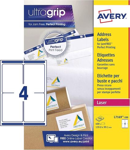 Avery L7169-100 400x Labels 99.1 x 139.0 mm White for Laser Printers in Saudi Arabia