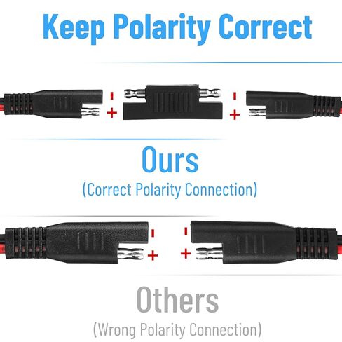 Bates- SAE to SAE Extension Cable, 3 FT, 16 AWG, SAE 2-Pin Quick Connect Disconnect with Polarity Reverse Adapter, Solar Panel Extension Cable for Battery Chargers, Maintainers & Motorcycles in Saudi Arabia