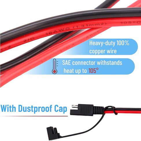 Bates- SAE to SAE Extension Cable, 3 FT, 16 AWG, SAE 2-Pin Quick Connect Disconnect with Polarity Reverse Adapter, Solar Panel Extension Cable for Battery Chargers, Maintainers & Motorcycles in Saudi Arabia