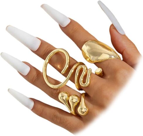 Stacking Chunky Gold Irregular Lines Hug Open Ring, Silver Statement Geometry Non Tarnish Knuckle Rings Set for Women Punk Vintage Finger Jewelry Gift in Kuwait
