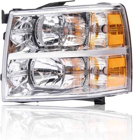 مجموعة المصابيح الأمامية PIT66 متوافقة مع 2007-2013 Chevy Silverado 1500 2500 3500 & HD (لـ 2500HD/3500HD، تناسب طراز الجسم الجديد 2007 ونمط الجسم القديم 2014) عدسة شفافة غطاء كروم عاكس شفاف in Saudi Arabia