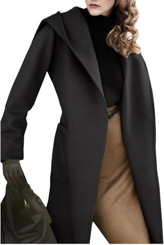 xxxiticat Women's Wool Blend Blazer Jacket Long Sleeve Open Front Belted Casual Trendy Long Black Trench Coat Winter Coats in Saudi Arabia