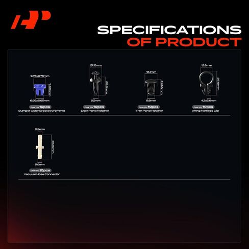 A-Premium 17 مقاسًا 34.56oz مصد الباب الخارجي لوحة تقليم خط الوقود طقم مشابك تثبيت متوافق مع بطانة Mercury Capri 1991-1994 170 قطعة من المسامير البلاستيكية مثبتات الدفع، مع أداة إزالة in Kuwait