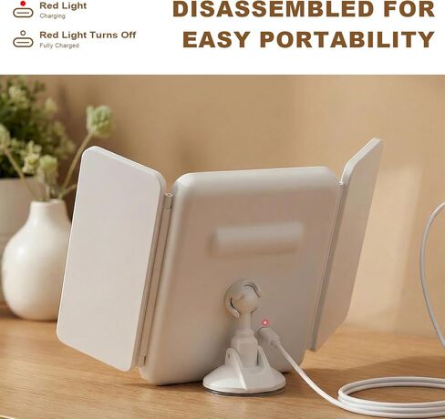 مرآة مكياج LED ثلاثية الطي مع أضواء، مرآة دش الحمام مع حامل شفط قوي، مرآة مكياج قابلة لإعادة الشحن مع تكبير 2X/3X، 3 أضواء ألوان وسطوع قابل للتعديل in Kuwait