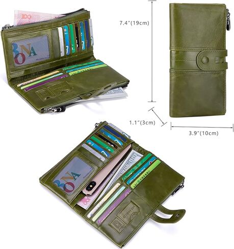 myfriday Women's RFID Blocking Genuine Leather Wallet, Bifold Long Clutch Wallet Money Clips Ladies Card Holder Purse in Saudi Arabia