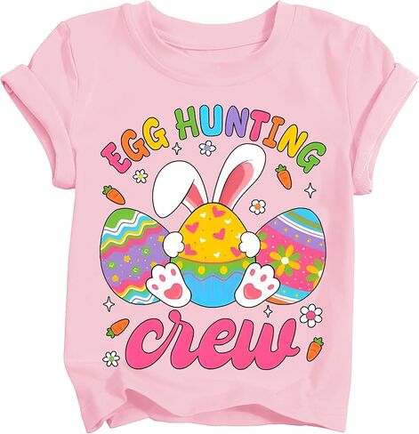 Girls Easter Shirt Toddler Kids Bunny Egg Hunt Happy Easter Graphic Tee Tops 2026 (3T-10T) in Saudi Arabia