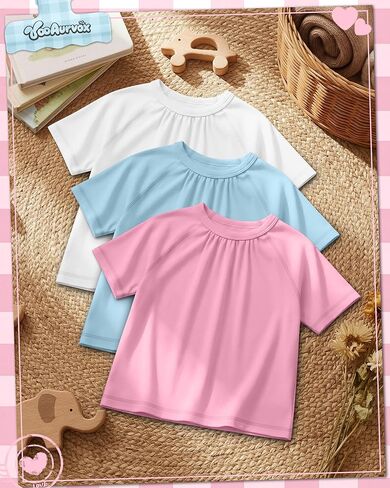 3 Pack Girls Pleated T Shirts Kids Short Sleeve Summer Casual Tops 5-14 Years Crewneck Kids Loose Tees in Saudi Arabia