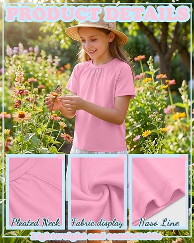 3 Pack Girls Pleated T Shirts Kids Short Sleeve Summer Casual Tops 5-14 Years Crewneck Kids Loose Tees in Saudi Arabia