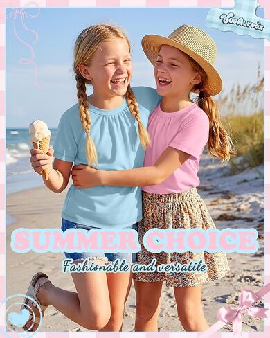 3 Pack Girls Pleated T Shirts Kids Short Sleeve Summer Casual Tops 5-14 Years Crewneck Kids Loose Tees in Saudi Arabia