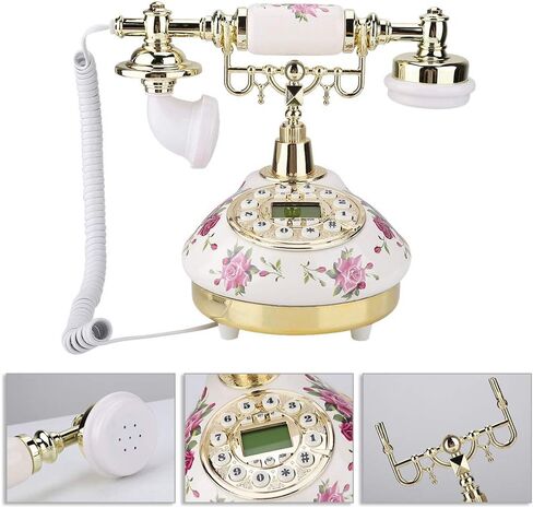 MS-9101 هاتف عتيق مقلد عتيق للاستخدام المنزلي والمكتب وشاشة ذكية متعددة الزوايا ومعرف المتصل DTMF هاتف ذو حامل ذهبي قابل للإزالة in Saudi Arabia
