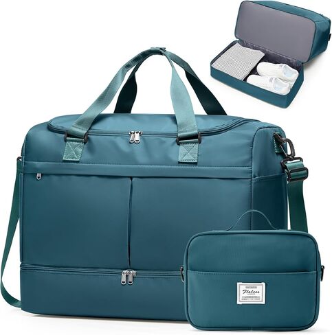 Large Travel Duffel Bag, Weekender Bag for Women with Shoe Compartment & Toiletry Bag, Overnight Carry on Bag for Travel, Gym, Hospital, Business,Peacock Blue in Saudi Arabia