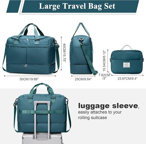 Large Travel Duffel Bag, Weekender Bag for Women with Shoe Compartment & Toiletry Bag, Overnight Carry on Bag for Travel, Gym, Hospital, Business,Peacock Blue in Saudi Arabia