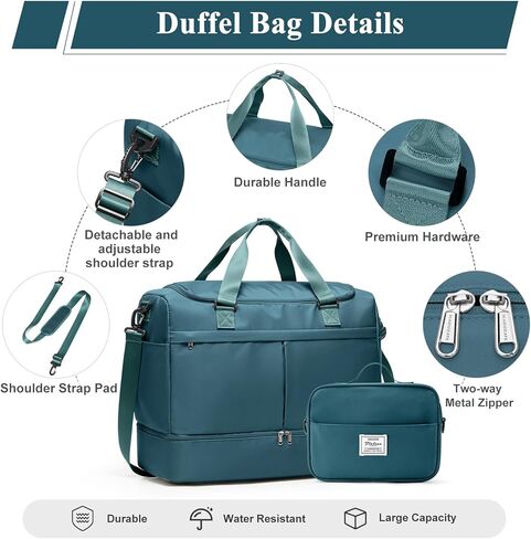 Large Travel Duffel Bag, Weekender Bag for Women with Shoe Compartment & Toiletry Bag, Overnight Carry on Bag for Travel, Gym, Hospital, Business,Peacock Blue in Saudi Arabia
