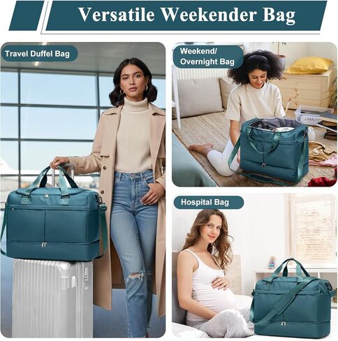 Large Travel Duffel Bag, Weekender Bag for Women with Shoe Compartment & Toiletry Bag, Overnight Carry on Bag for Travel, Gym, Hospital, Business,Peacock Blue in Saudi Arabia