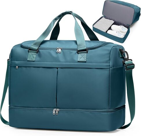Large Travel Duffel Bag, Weekender Bag for Women with Shoe Compartment & Toiletry Bag, Overnight Carry on Bag for Travel, Gym, Hospital, Business,Peacock Blue in Saudi Arabia