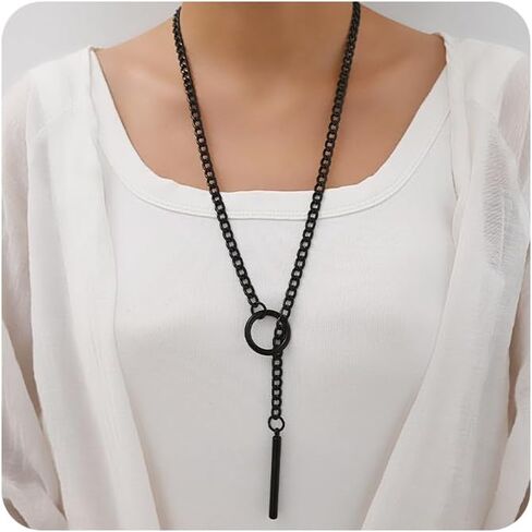 قلادات سلسلة منزلقة للنساء، قلادة على شكل حرف O من الفولاذ المقاوم للصدأ قابلة للتعديل، قلادة على شكل حرف Y، قلادة على شكل حرف Y على الطراز القوطي الشرير للنساء in Kuwait