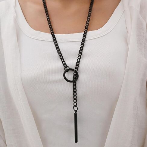 قلادات سلسلة منزلقة للنساء، قلادة على شكل حرف O من الفولاذ المقاوم للصدأ قابلة للتعديل، قلادة على شكل حرف Y، قلادة على شكل حرف Y على الطراز القوطي الشرير للنساء in Kuwait