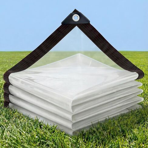 قماش القنب الشفاف مقاس 8x12FT - فينيل شديد التحمل 8 مل، بلاستيك مقاوم للماء ومقاوم للأشعة فوق البنفسجية مع 6 حلقات معززة مخيطة، مقاوم للتمزق لتغطية الفناء، والدفيئة، وأقفاص الدجاج، وغطاء الشرفة in Saudi Arabia