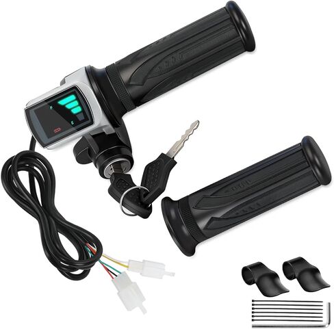 48V Half Twist Throttle Ebike with Ignition Key Lock and LED Display Replacement for Electric Bike Motorcycle Electric Scooter, 3 Pin E Bike Throttle Grip for Mountain Bike Bicycle Parts in Saudi Arabia