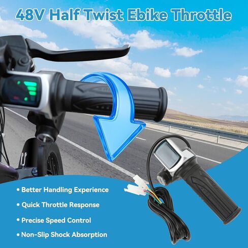 48V Half Twist Throttle Ebike with Ignition Key Lock and LED Display Replacement for Electric Bike Motorcycle Electric Scooter, 3 Pin E Bike Throttle Grip for Mountain Bike Bicycle Parts in Saudi Arabia