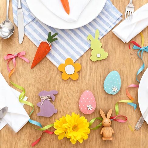 6PCS Wooden Easter Decorations, Spring Bunny Rabbit Egg Flower Table Sign, for Home Indoor Party Holiday Summer Farmhouse Decor in Saudi Arabia