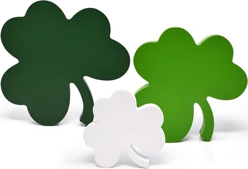 St Patricks Day Decorations Wooden Shamrock Tabletop Set – 3 Piece Green Clover Freestanding Tiered Tray Decor for Home Office Mantel Shelf Display in Saudi Arabia
