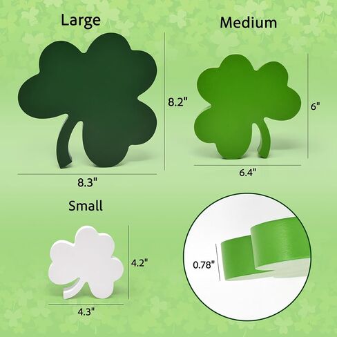 St Patricks Day Decorations Wooden Shamrock Tabletop Set – 3 Piece Green Clover Freestanding Tiered Tray Decor for Home Office Mantel Shelf Display in Saudi Arabia