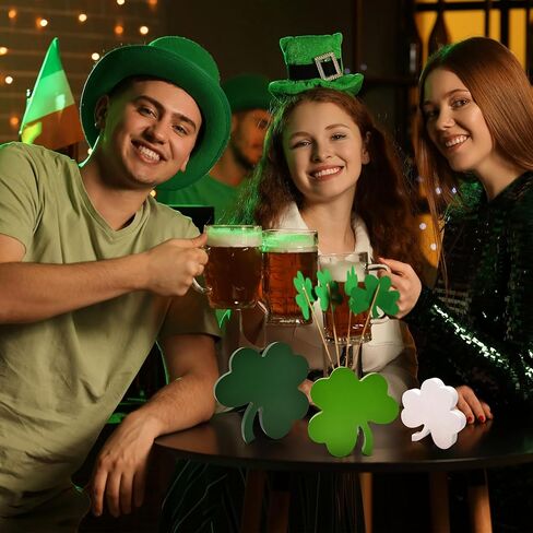 St Patricks Day Decorations Wooden Shamrock Tabletop Set – 3 Piece Green Clover Freestanding Tiered Tray Decor for Home Office Mantel Shelf Display in Saudi Arabia