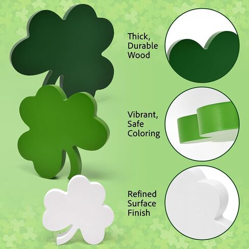St Patricks Day Decorations Wooden Shamrock Tabletop Set – 3 Piece Green Clover Freestanding Tiered Tray Decor for Home Office Mantel Shelf Display in Saudi Arabia