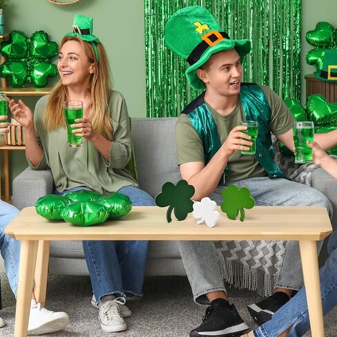 St Patricks Day Decorations Wooden Shamrock Tabletop Set – 3 Piece Green Clover Freestanding Tiered Tray Decor for Home Office Mantel Shelf Display in Saudi Arabia