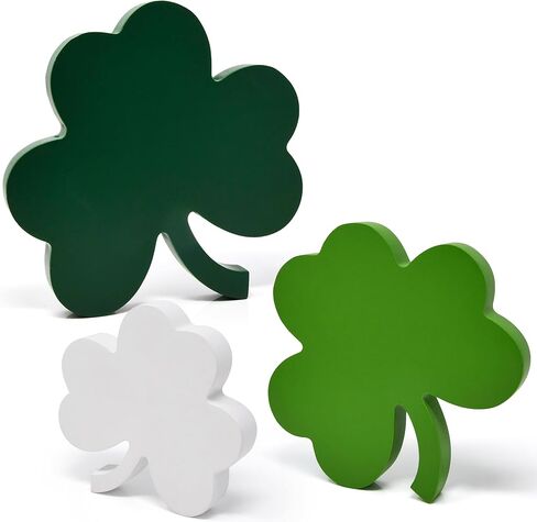 St Patricks Day Decorations Wooden Shamrock Tabletop Set – 3 Piece Green Clover Freestanding Tiered Tray Decor for Home Office Mantel Shelf Display in Saudi Arabia