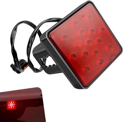 15 LED Red Lens Brake Light, ABS Impact-resistant & High-brightness Vehicle Trailer Hitch Tail Light, 12V Plug & Play Exterior Hitch Tail Bulb, for Most Trucks, Trailers, Pickup (Black) in Saudi Arabia
