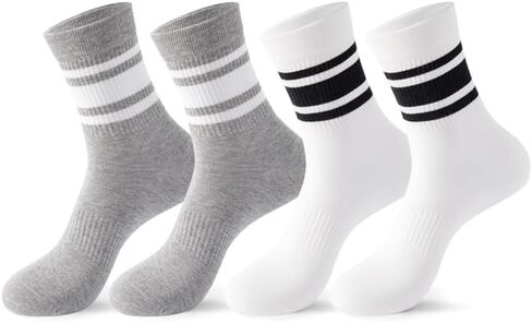 Womens Striped Crew Socks, Women Casual Calf Socks，Cotton Socks for Women 4 Pairs in Saudi Arabia