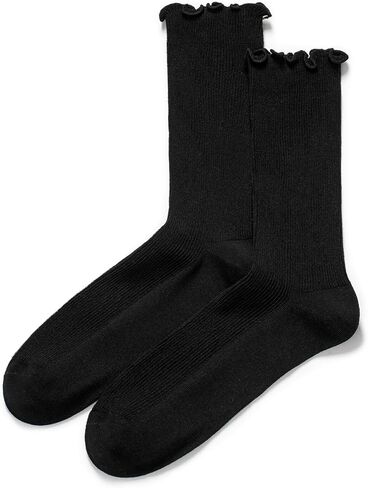 BEAU TODAY Womens Ruffle Crew Socks, Lovely Slouchy Soft Frilly Lettuce Trim Turn Cuff Cotton Calf Socks for Women in Saudi Arabia