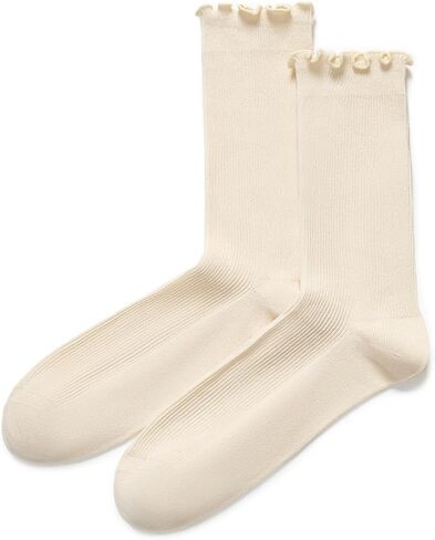 BEAU TODAY Womens Ruffle Crew Socks, Lovely Slouchy Soft Frilly Lettuce Trim Turn Cuff Cotton Calf Socks for Women in Saudi Arabia