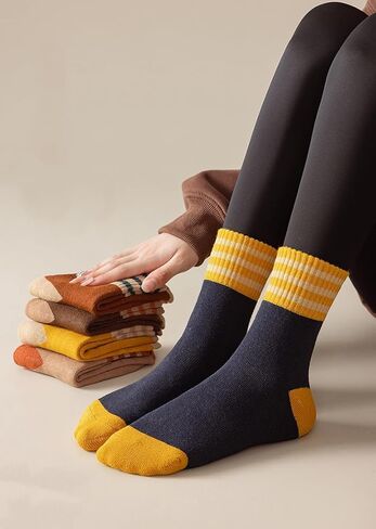 5 Pairs Soft Warm Thermal Crew Socks Vintage Casual Winter Socks Knit Wool Hiking Cozy Socks in Saudi Arabia