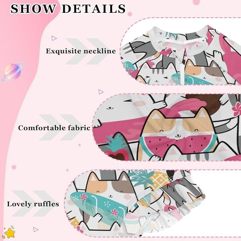 QUGRL الفتيات طفح الحرس طويلة الأكمام قطعة واحدة المايوه Kawaii لطيف القطط سستة فتاة الاستحمام الدعاوى حجم 9-10 الملونة الصيف الأشعة فوق البنفسجية ملابس السباحة الوقوف طوق in Kuwait