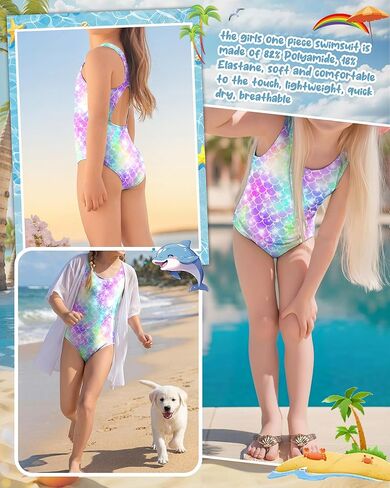 Girls One Piece Swimsuits 3-12Y Quick Dry Cutout Back Toddlers Bathing Suit Liner Swimwear (Breast Pads for 9Y+) in Saudi Arabia