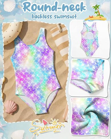 Girls One Piece Swimsuits 3-12Y Quick Dry Cutout Back Toddlers Bathing Suit Liner Swimwear (Breast Pads for 9Y+) in Saudi Arabia
